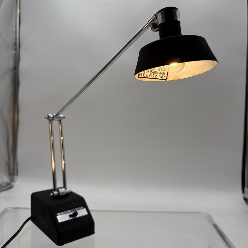Vtg Industrial Low Voltage Transformer Powered Desk Lamp 2 Settings Black No. 95